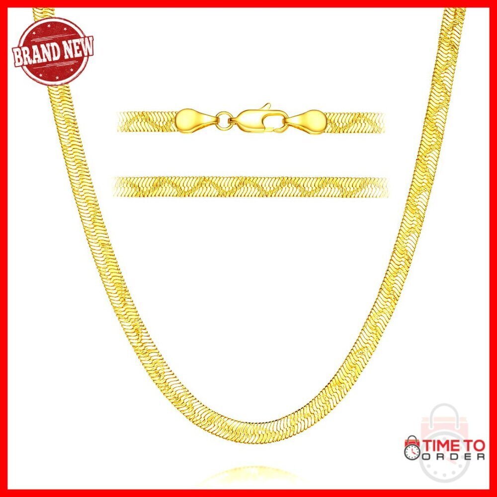 14K Gold Herringbone Snake Chain Necklace 16-24 Inches Unisex Chunky